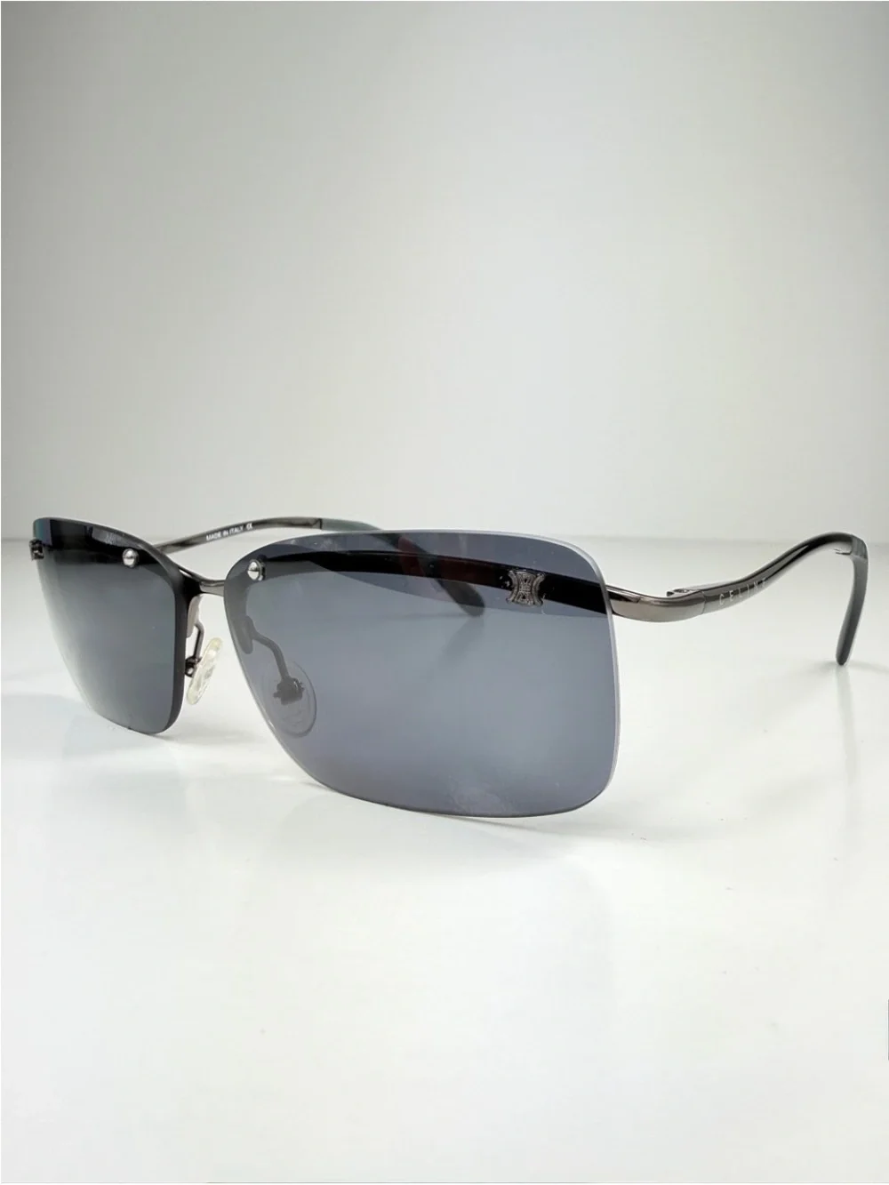 Deadstock Celine Rimless Sunglasses Shield SC 1007 568 Full Set Y2K Gunmetal